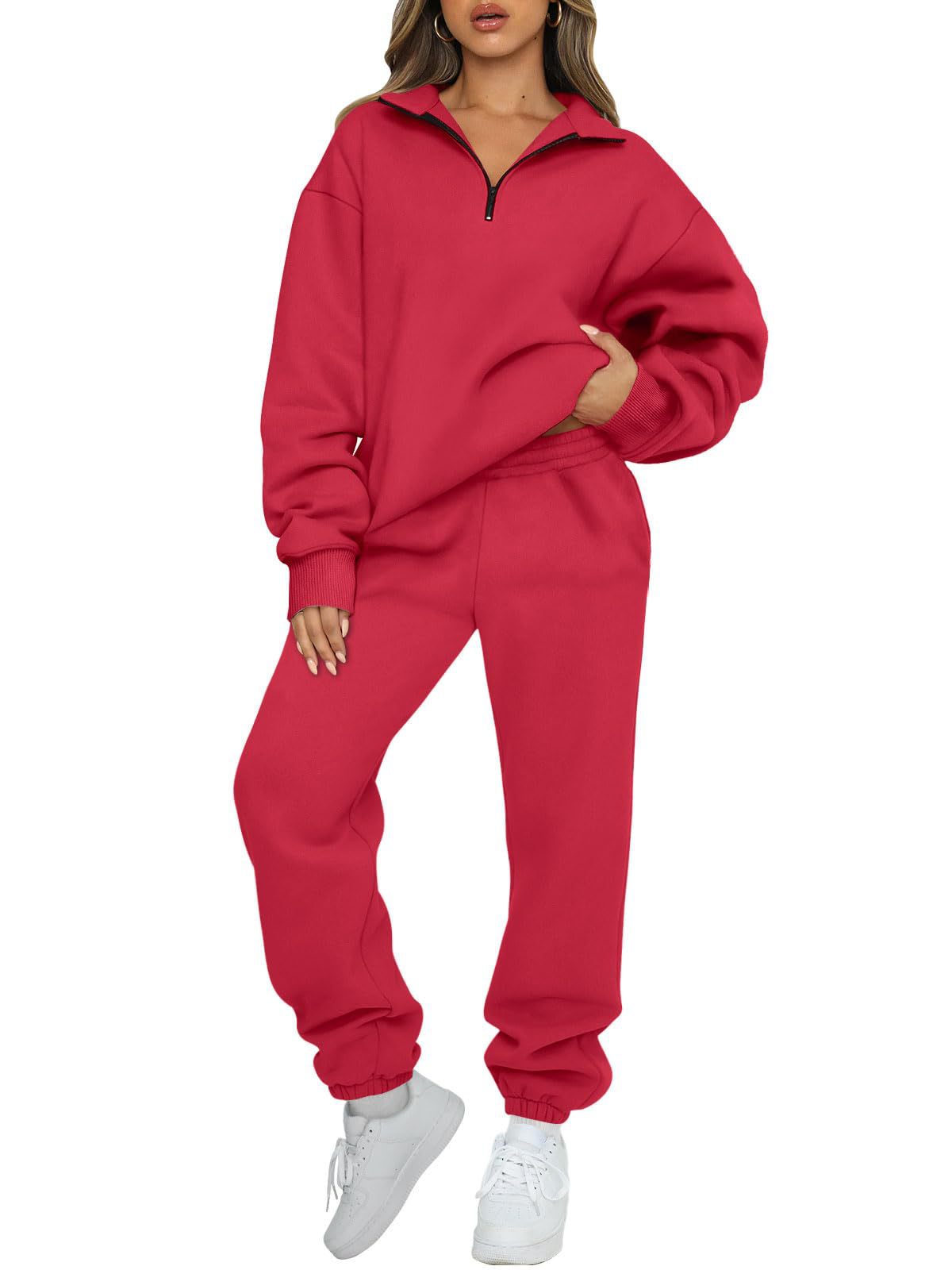Women's Oversized Half Zip Sweatsuit Jogger Lounge Set