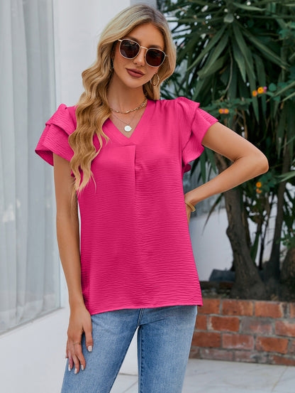 Women’s Short Sleeve Ruffle V Neck Summer Top