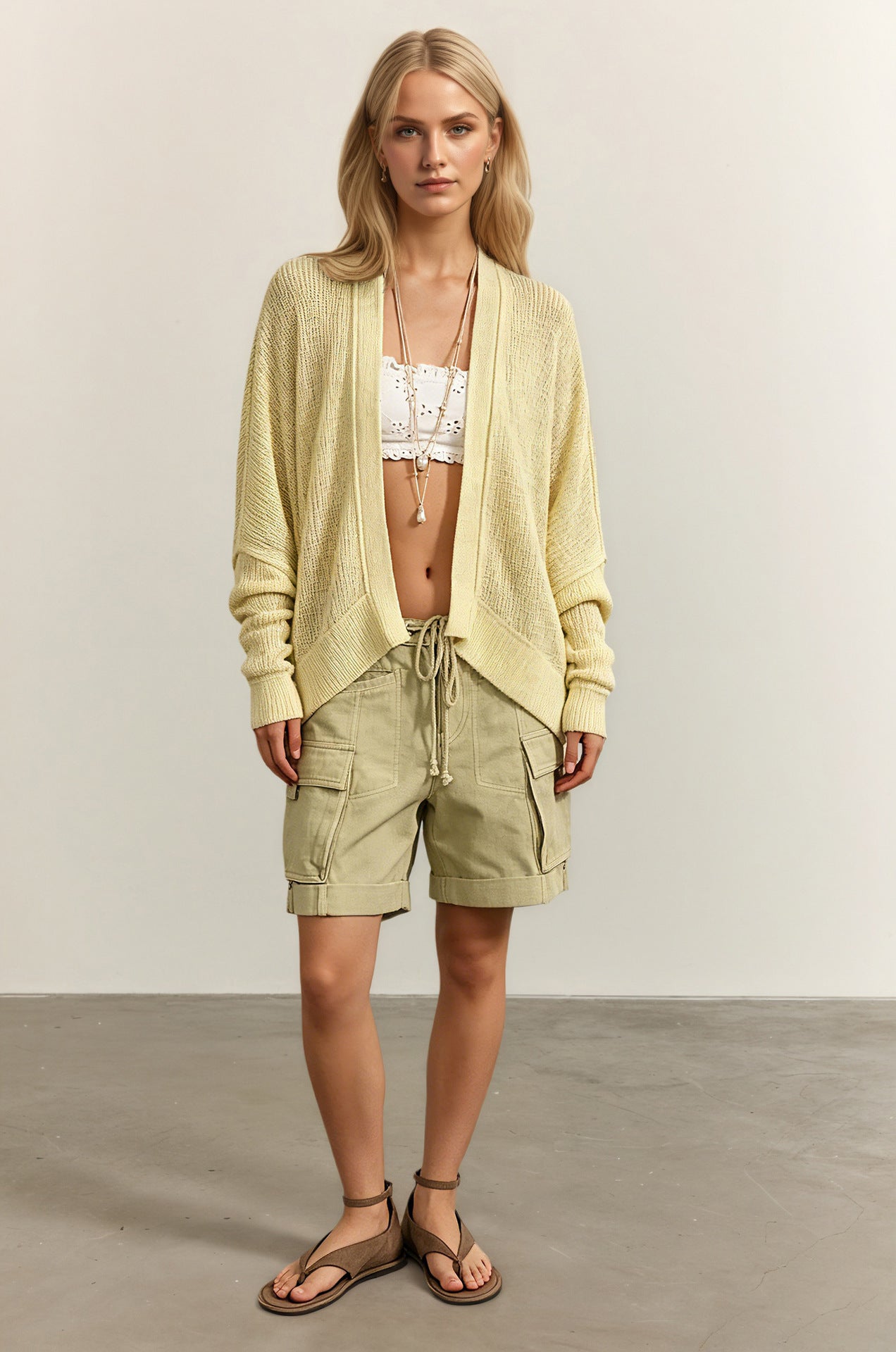 Oversized Knit Cardigan Sweater Open Front Casual Layering