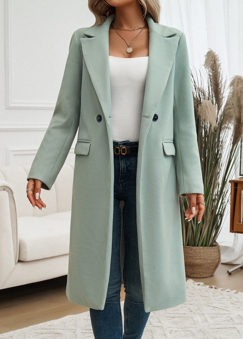 Womens Long Wool Blend Lapel Coatigan Button Front