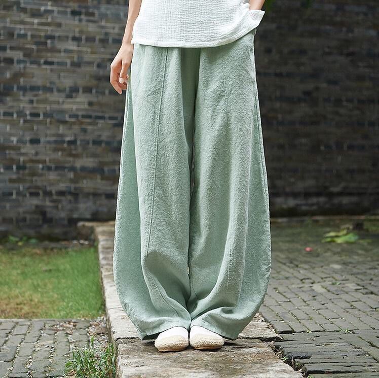 Women's Cotton Linen Harem Pants Plus Size High Waist