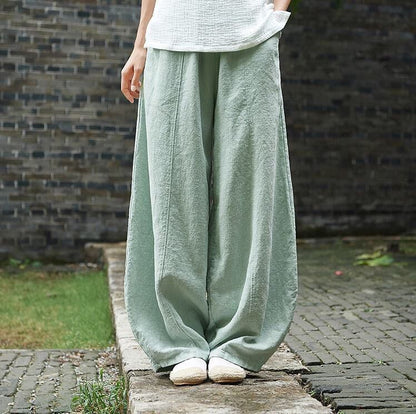 Women's Cotton Linen Harem Pants Plus Size High Waist