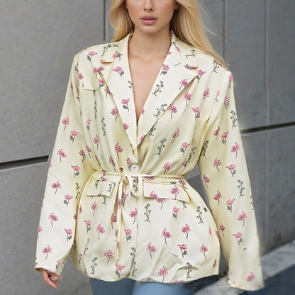 Women's Tie Waist Blazer Oversized Casual Jacket