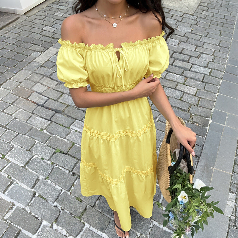 Chic Off-Shoulder Puff Sleeve Princess Dress A-Line Summer