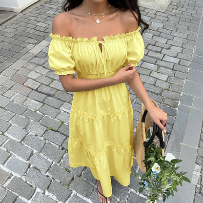 Chic Off-Shoulder Puff Sleeve Princess Dress A-Line Summer