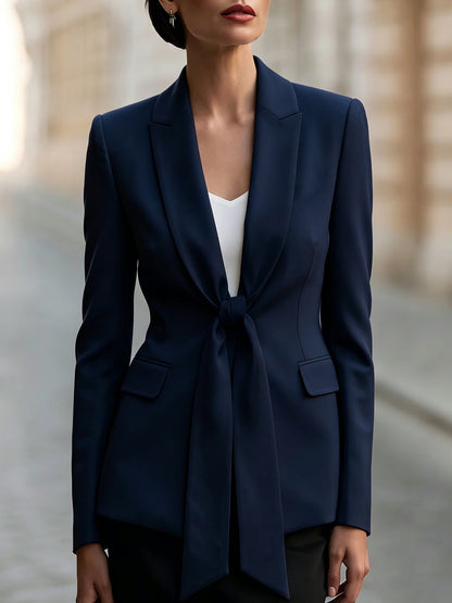 Women's Tie Front Blazer Casual Lightweight Shawl Collar