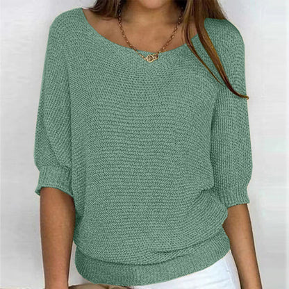Women's 3/4 Sleeve Crew Neck Knit Sweater Top