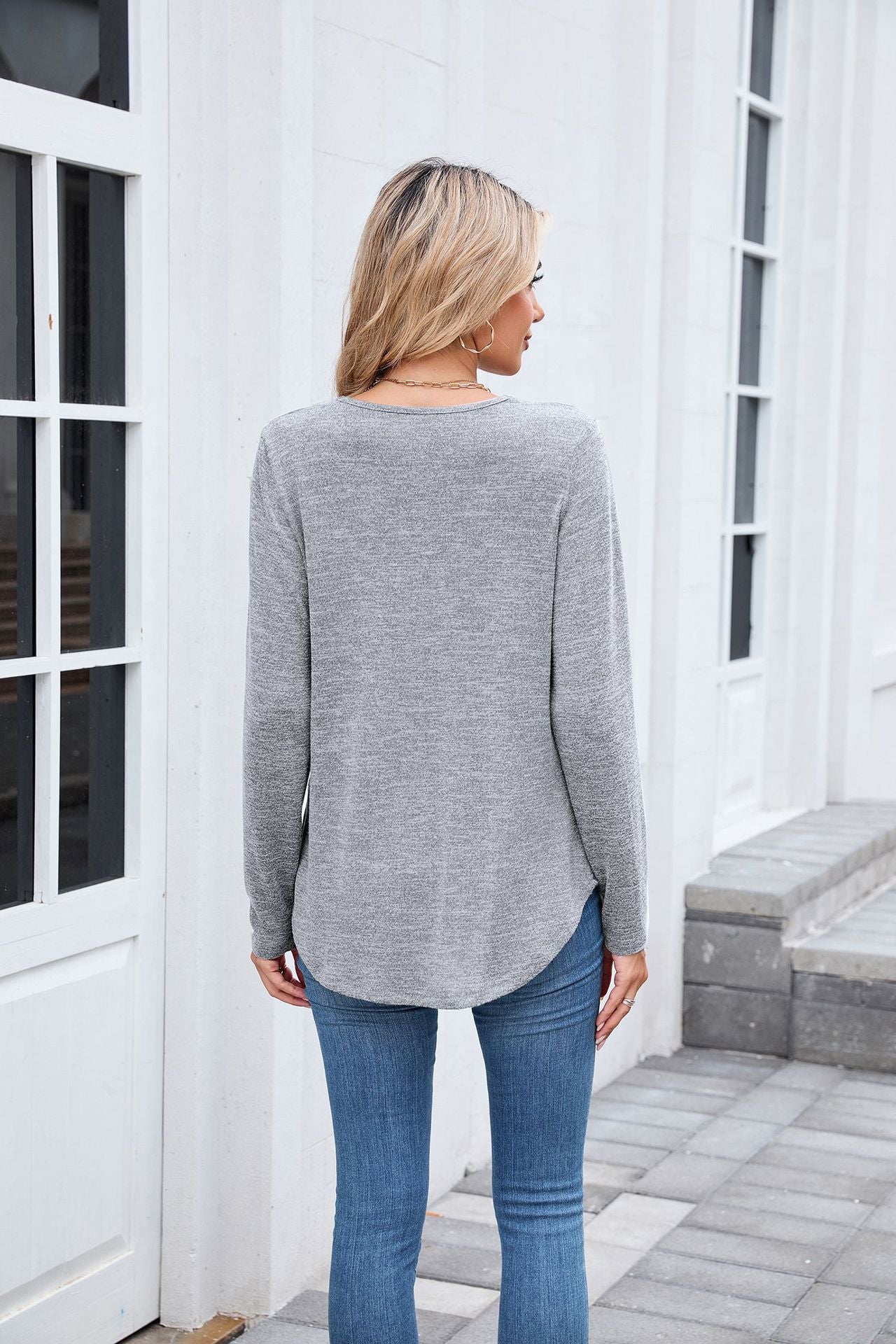 Women's Ruched V Neck Long Sleeve Loose Tunic Top