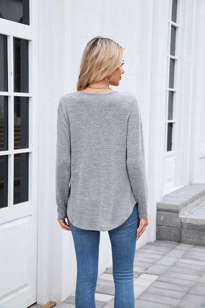 Women's Ruched V Neck Long Sleeve Loose Tunic Top