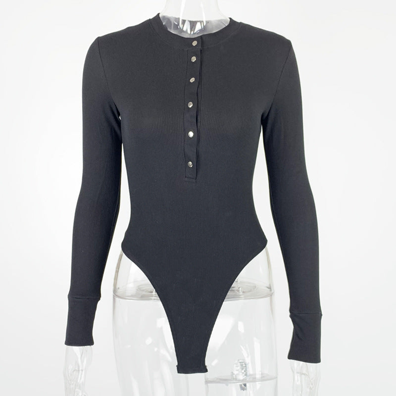 Women's Ribbed Long Sleeve Henley Bodysuit