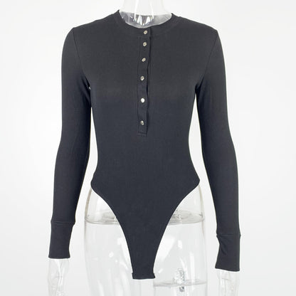 Women's Ribbed Long Sleeve Henley Bodysuit