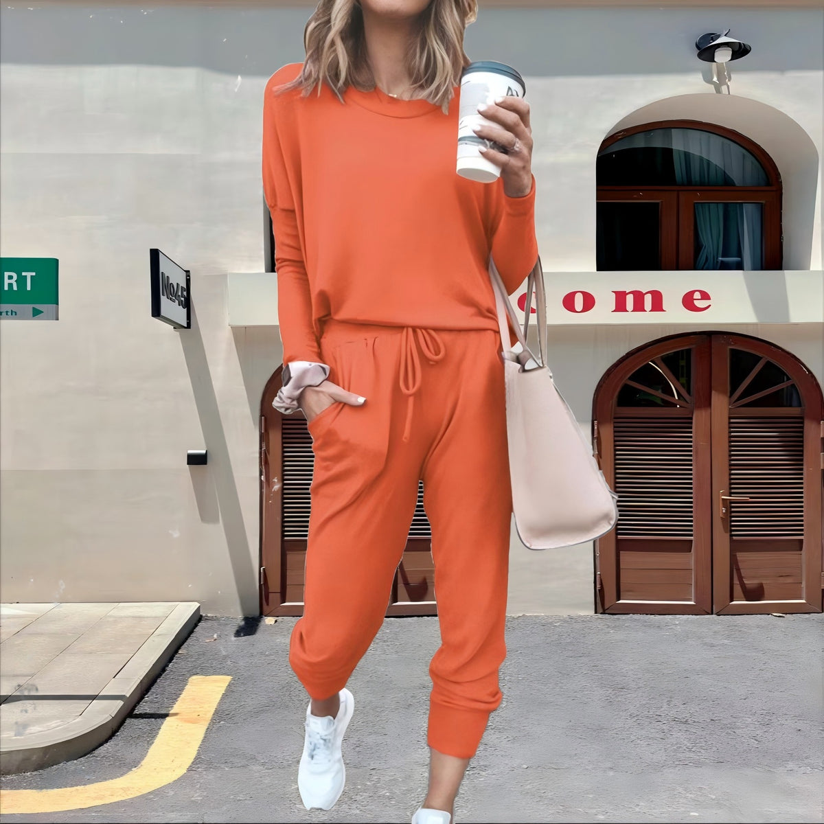 Women's Lounge Set Crew Neck Top Drawstring Joggers