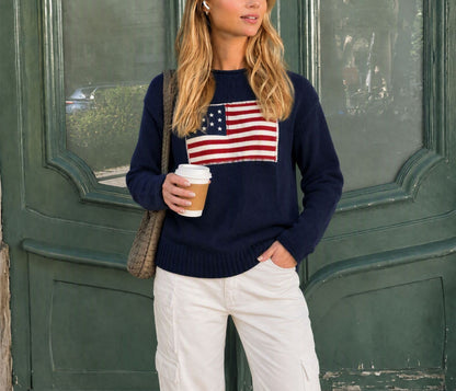 Women's American Flag Crewneck Sweater Oversized