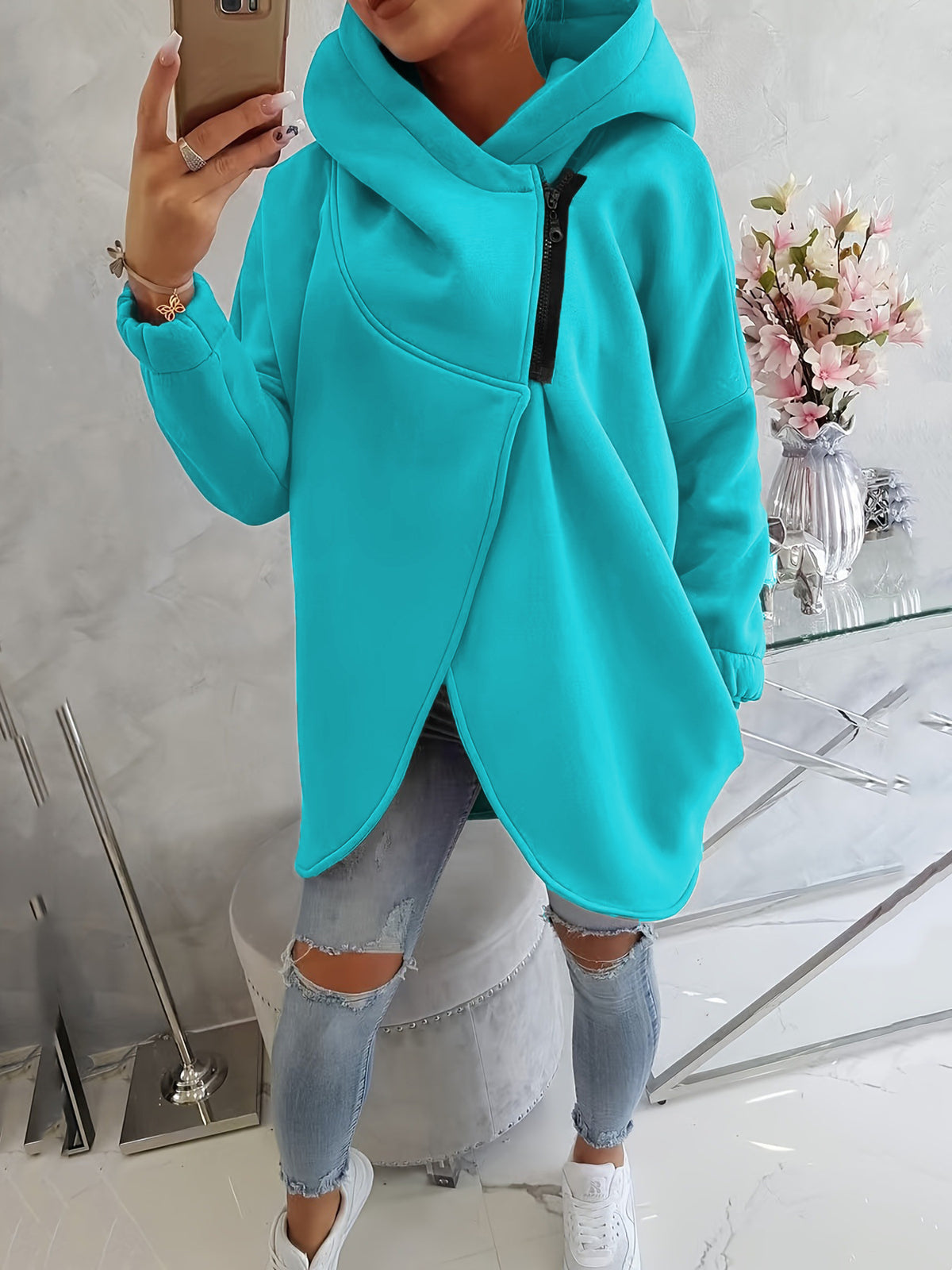 Women's Oversized Fleece Zip Hoodie Sweatshirt