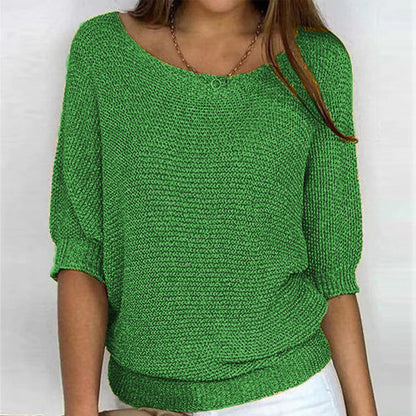 Women's 3/4 Sleeve Crew Neck Knit Sweater Top