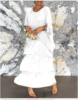 Women's Chiffon Tiered Maxi Dress Batwing Sleeve