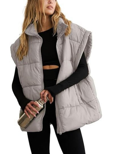 Women's Oversized Longline Puffer Vest Zip Up Pockets