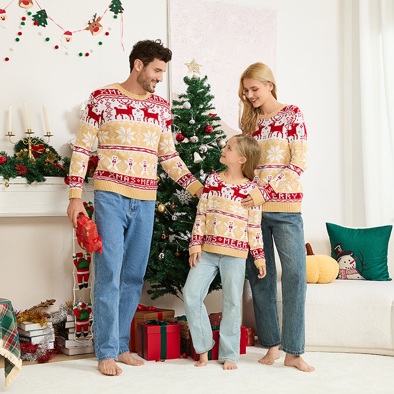 Family Matching Reindeer Snowflake Knit Christmas Sweater