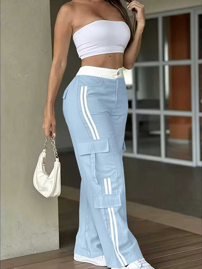 Women's Side Stripe Cargo Pants Wide Leg High Waist