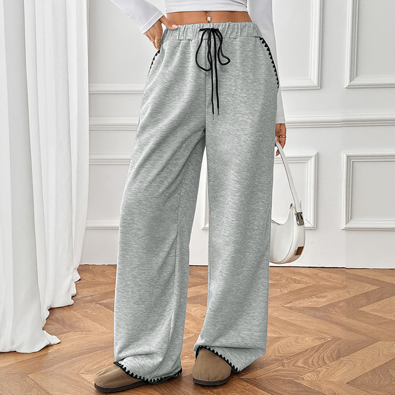 High Waist Wide Leg Contrast Stitch Sweatpants
