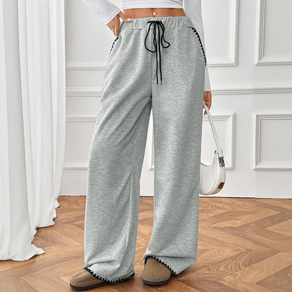 High Waist Wide Leg Contrast Stitch Sweatpants