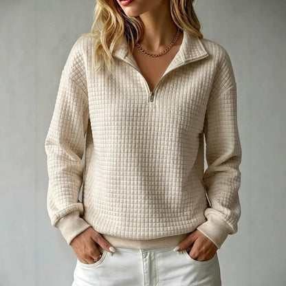 Women's Waffle Knit Quarter Zip Collar Sweatshirt