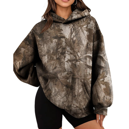 Camo Branch Print Oversized Hoodie for Women