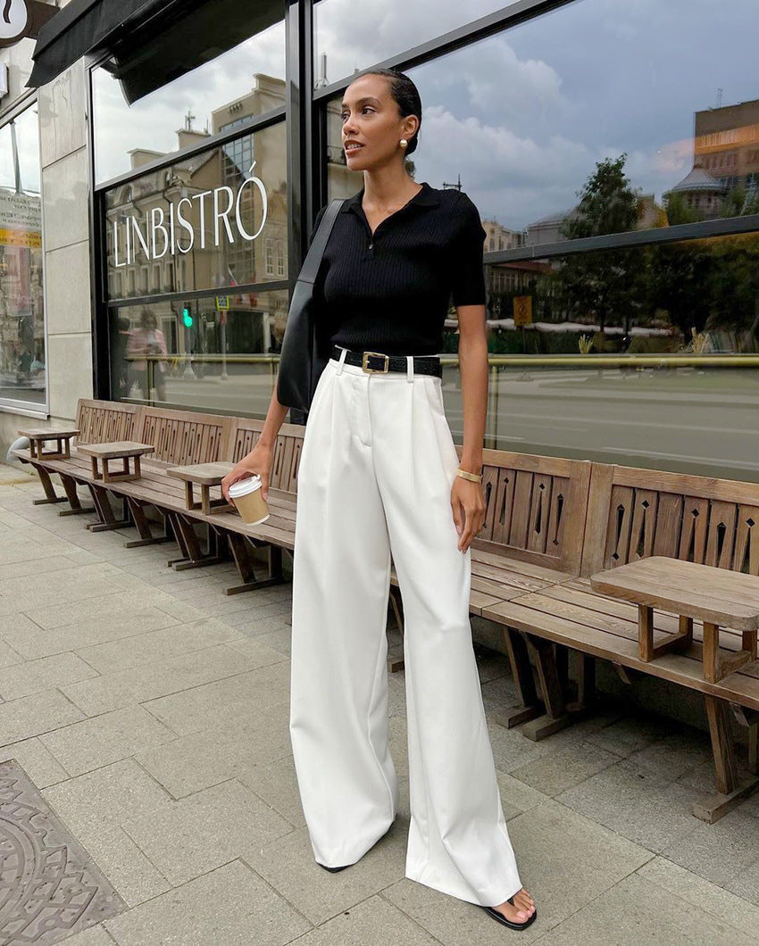 Women's High Waist White Wide Leg Pants Casual Chic