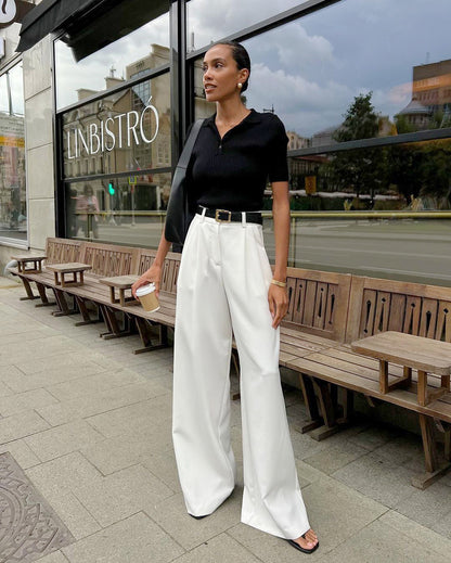 Women's High Waist White Wide Leg Pants Casual Chic