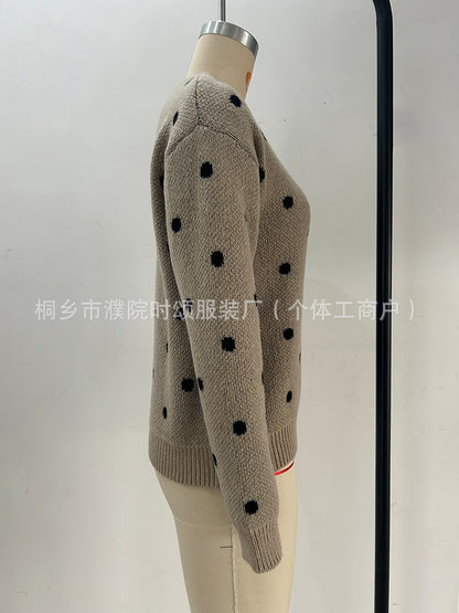 Women's Polka Dot Crew Neck Pullover Sweater