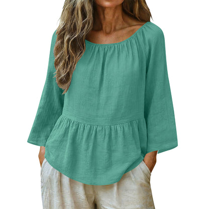 Linen Off Shoulder Blouse Relaxed Fit Boho Top