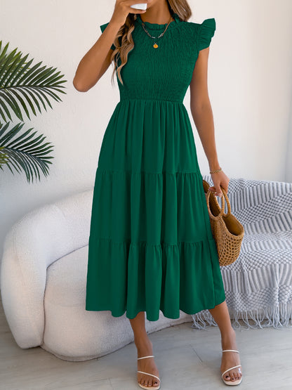 Smocked Ruffle Sleeve Tiered Maxi Dress
