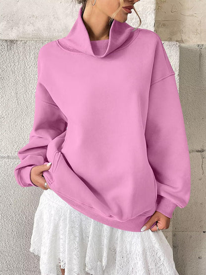 Fleece Mock Neck Oversized Sweatshirt Casual Pullover