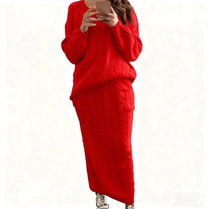 Cable Knit Sweater & Maxi Skirt Two Piece Set