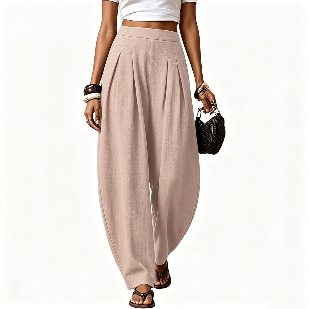 Women High Waisted Boho Linen Wide Leg Palazzo Pants