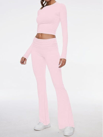 Y2K Long Sleeve Crop Top & Flare Pants Two Piece Set