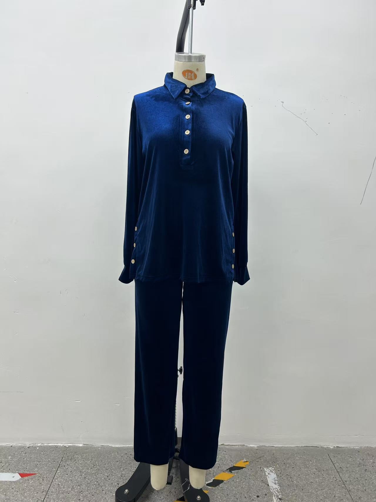 Women's Velvet Lounge Set Button Top & Wide Leg Pants