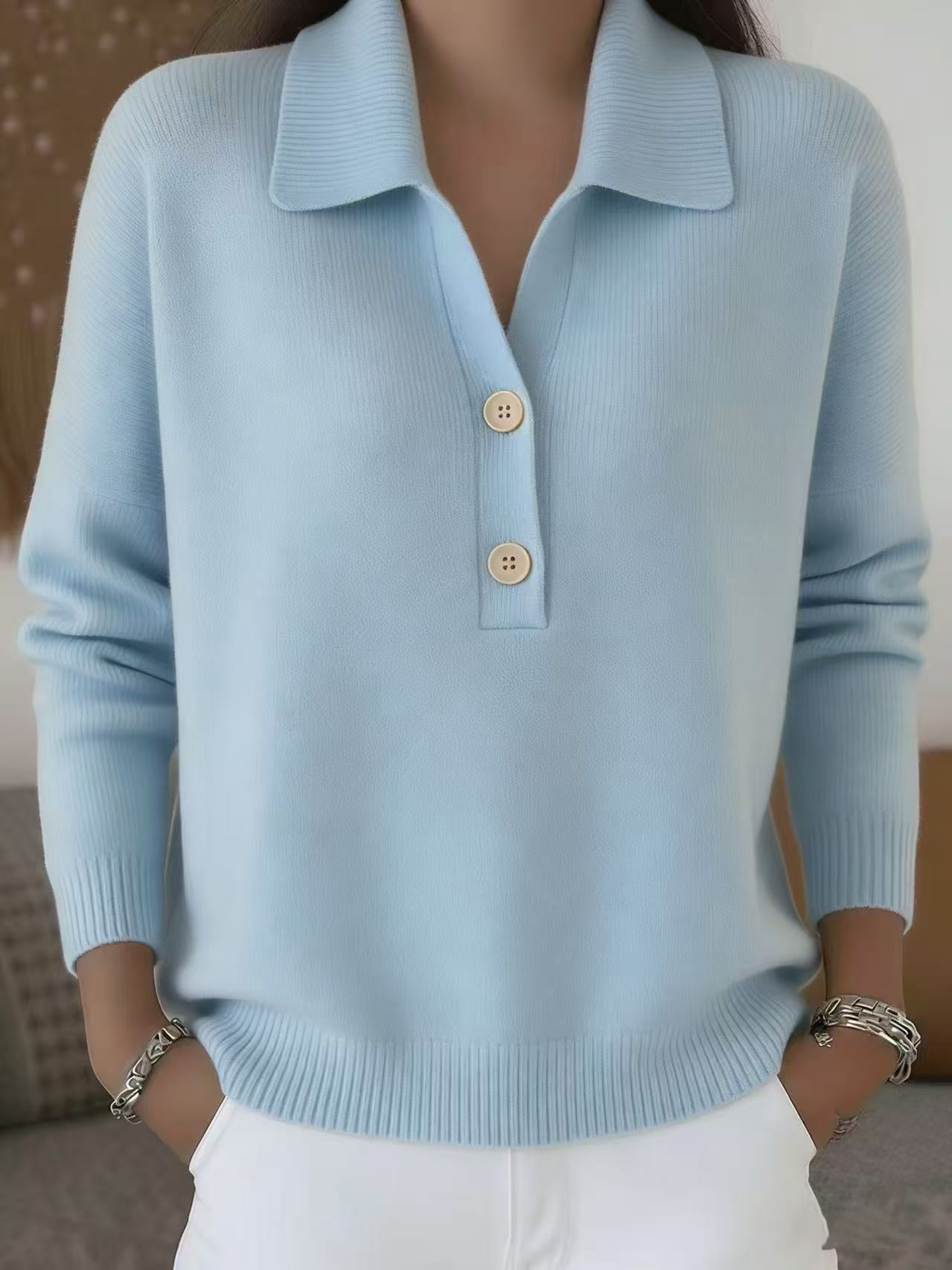 Women's Oversized Collared Half Button Knit Sweater
