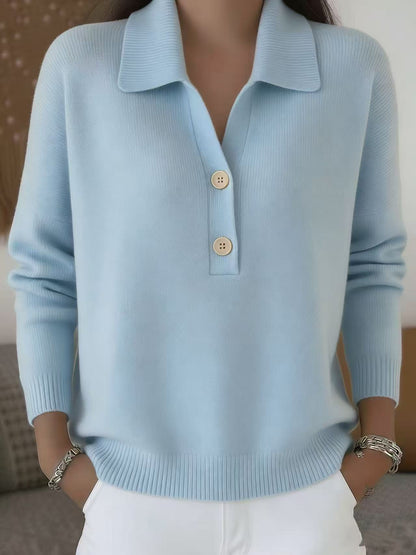 Women's Oversized Collared Half Button Knit Sweater