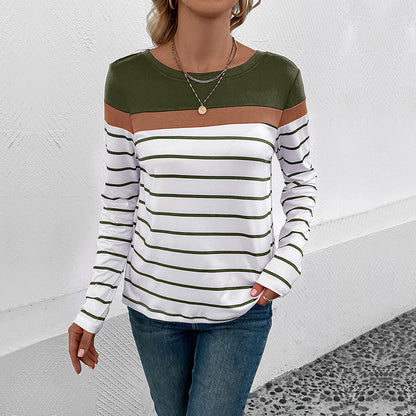 Chic Striped Long Sleeve Tee – Casual Spring Fall
