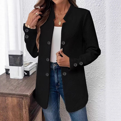 Women's Textured Double Breasted Blazer Jacket Long Sleeve