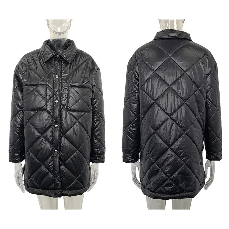 Women's Oversized Collared Quilted Mid Puffer Jacket