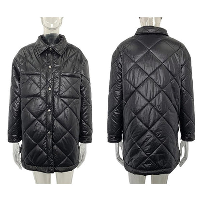 Women's Oversized Collared Quilted Mid Puffer Jacket