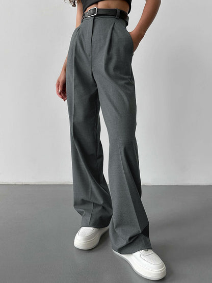 Women's High Waist Pleated Straight Leg Tailored Pants