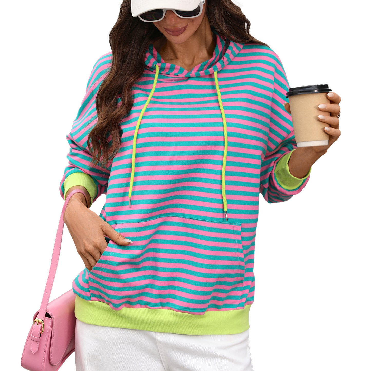 Striped Colorblock Hoodie Oversized Pocket Sweatshirt
