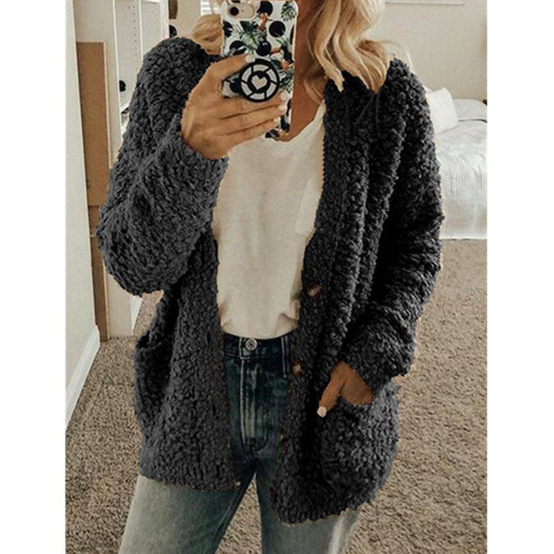 Teddy Fleece Button Front Cardigan Relaxed Fit Outerwear