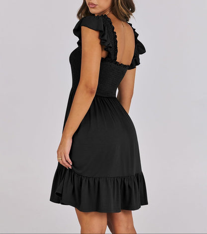 Smocked Square Neck Ruffle Sleeve Midi Dress