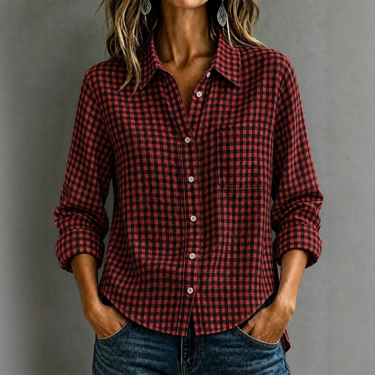 Women's Plaid Button Down Shirt Long Sleeve Collared Top
