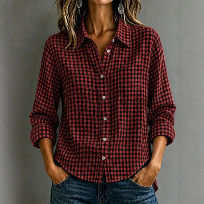 Women's Plaid Button Down Shirt Long Sleeve Collared Top