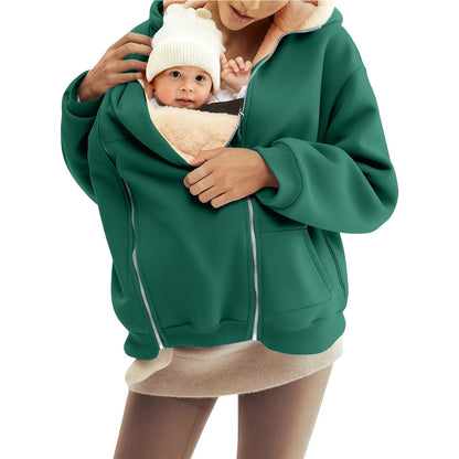 Women's Sherpa Baby Carrier Zip Up Hoodie Kangaroo Pocket